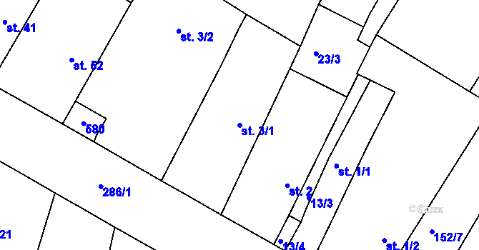Parcela st. 3/1 v KÚ Loukonosy, Katastrální mapa