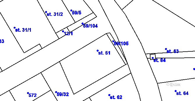 Parcela st. 51 v KÚ Loukonosy, Katastrální mapa
