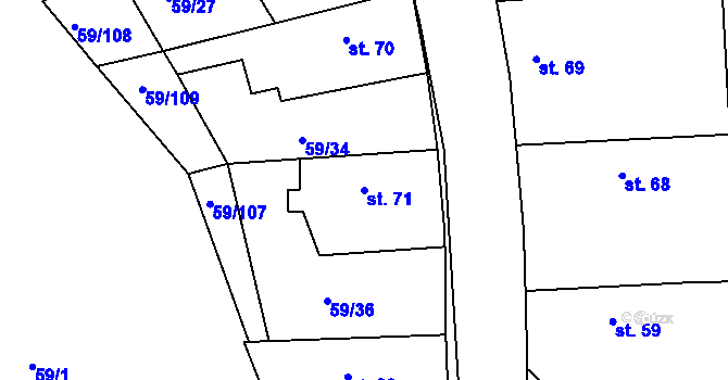 Parcela st. 71 v KÚ Loukonosy, Katastrální mapa