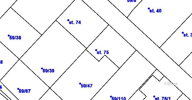 Parcela st. 75 v KÚ Loukonosy, Katastrální mapa