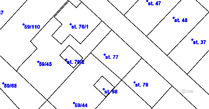 Parcela st. 77 v KÚ Loukonosy, Katastrální mapa