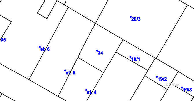 Parcela st. 34 v KÚ Loukonosy, Katastrální mapa