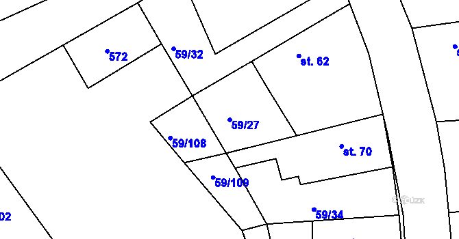 Parcela st. 59/27 v KÚ Loukonosy, Katastrální mapa