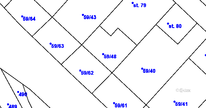 Parcela st. 59/48 v KÚ Loukonosy, Katastrální mapa