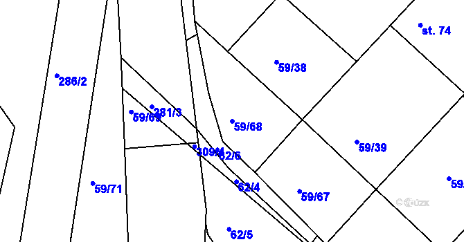 Parcela st. 59/68 v KÚ Loukonosy, Katastrální mapa