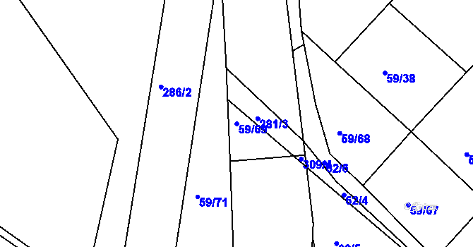 Parcela st. 59/69 v KÚ Loukonosy, Katastrální mapa