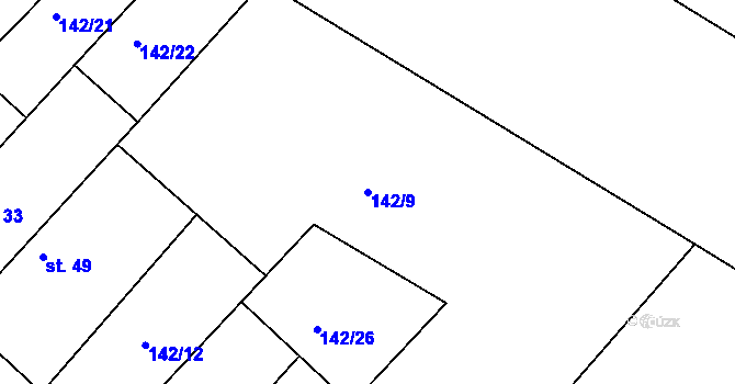 Parcela st. 142/9 v KÚ Loukonosy, Katastrální mapa