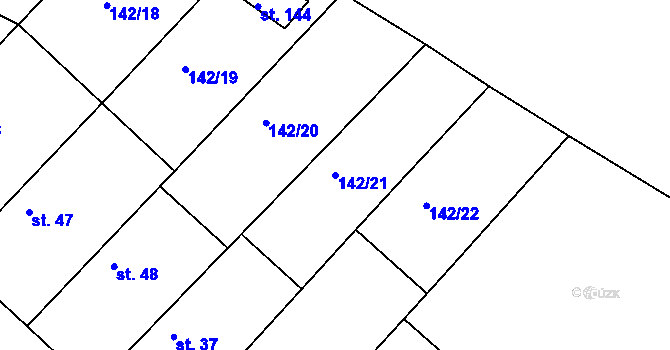 Parcela st. 142/21 v KÚ Loukonosy, Katastrální mapa