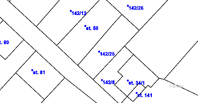 Parcela st. 142/25 v KÚ Loukonosy, Katastrální mapa