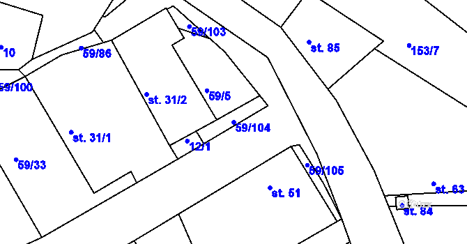 Parcela st. 59/104 v KÚ Loukonosy, Katastrální mapa