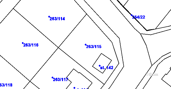 Parcela st. 263/115 v KÚ Loukonosy, Katastrální mapa