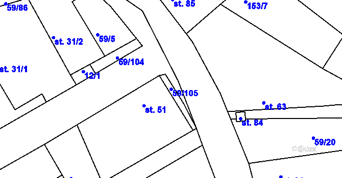 Parcela st. 59/105 v KÚ Loukonosy, Katastrální mapa
