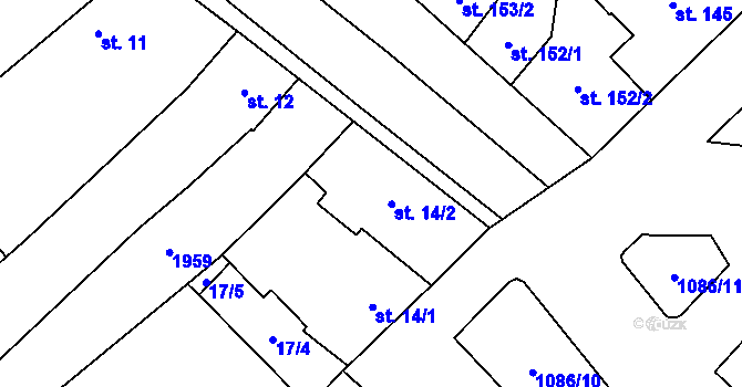 Parcela st. 14/2 v KÚ Žiželice nad Cidlinou, Katastrální mapa