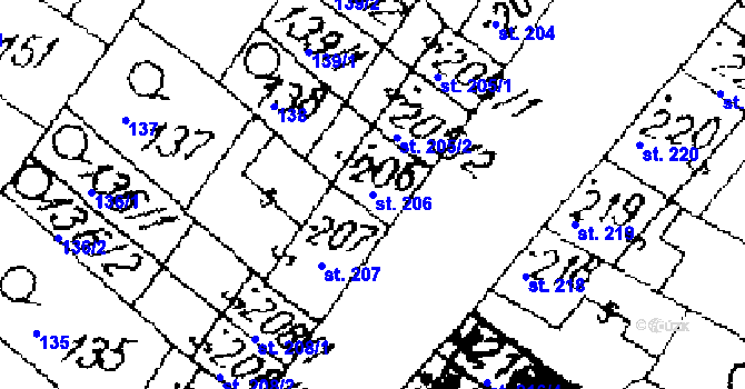 Parcela st. 206 v KÚ Žiželice nad Cidlinou, Katastrální mapa
