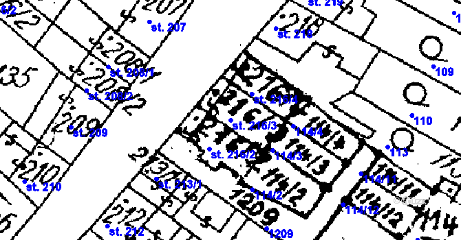 Parcela st. 216/3 v KÚ Žiželice nad Cidlinou, Katastrální mapa