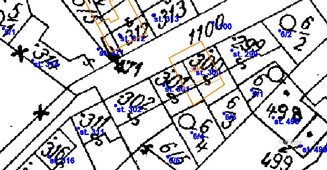 Parcela st. 301 v KÚ Žiželice nad Cidlinou, Katastrální mapa