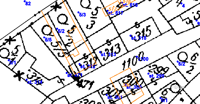 Parcela st. 313 v KÚ Žiželice nad Cidlinou, Katastrální mapa