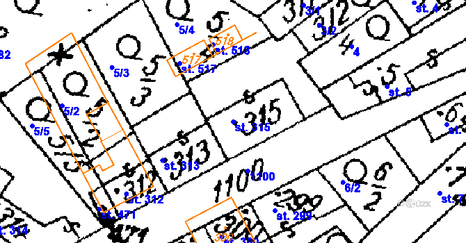 Parcela st. 315 v KÚ Žiželice nad Cidlinou, Katastrální mapa