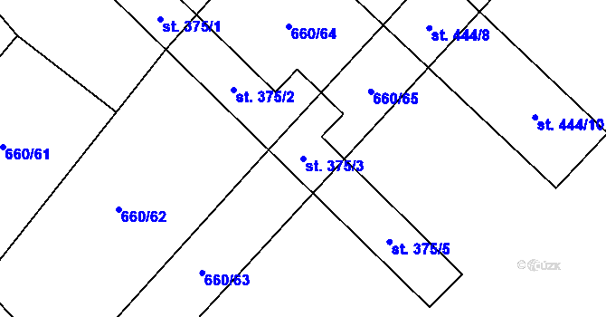 Parcela st. 375/3 v KÚ Žiželice nad Cidlinou, Katastrální mapa