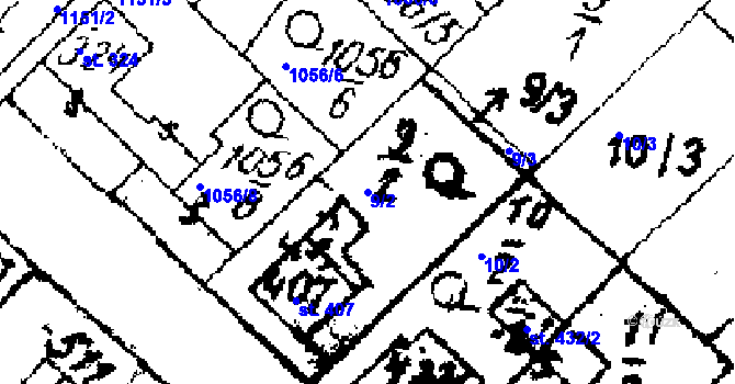 Parcela st. 9/2 v KÚ Žiželice nad Cidlinou, Katastrální mapa
