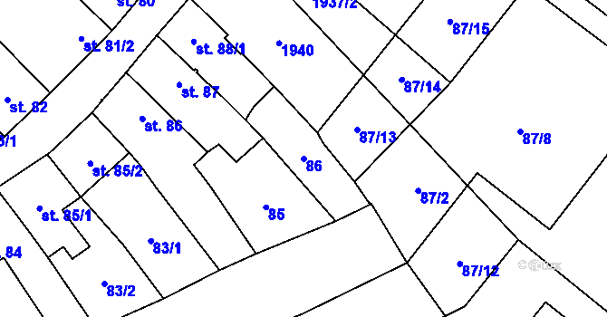Parcela st. 86 v KÚ Žiželice nad Cidlinou, Katastrální mapa