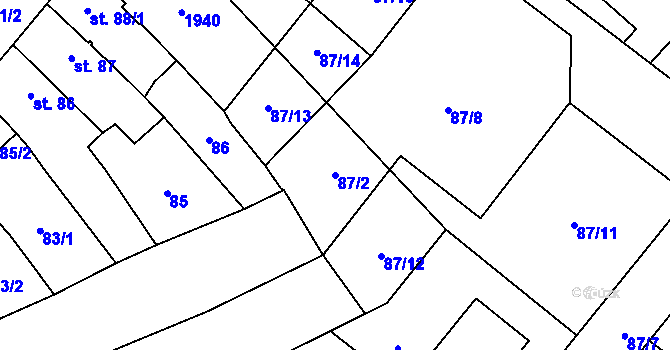 Parcela st. 87/2 v KÚ Žiželice nad Cidlinou, Katastrální mapa