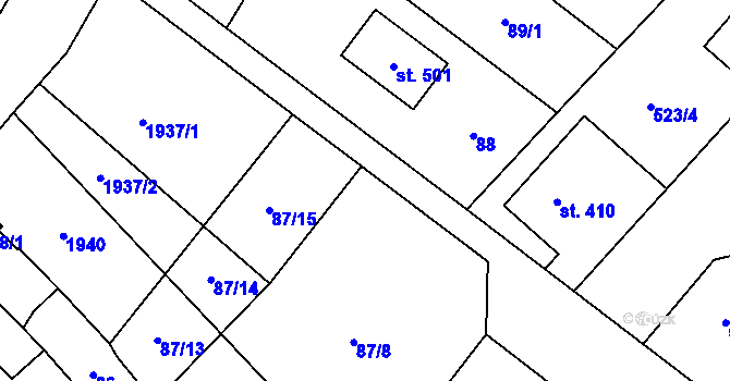 Parcela st. 87/3 v KÚ Žiželice nad Cidlinou, Katastrální mapa