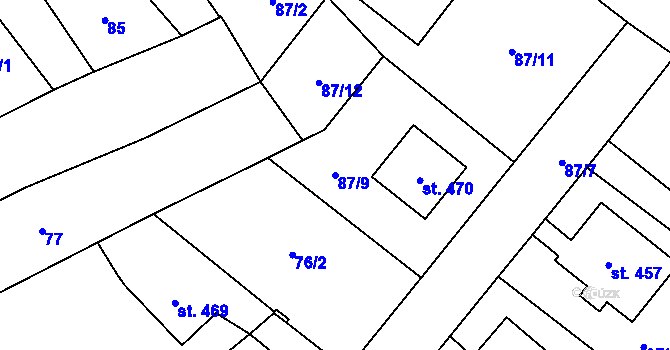 Parcela st. 87/9 v KÚ Žiželice nad Cidlinou, Katastrální mapa