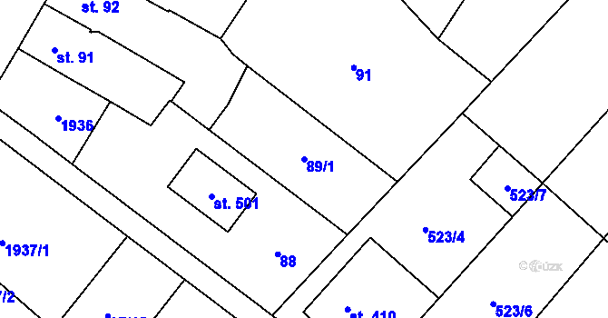 Parcela st. 89/1 v KÚ Žiželice nad Cidlinou, Katastrální mapa