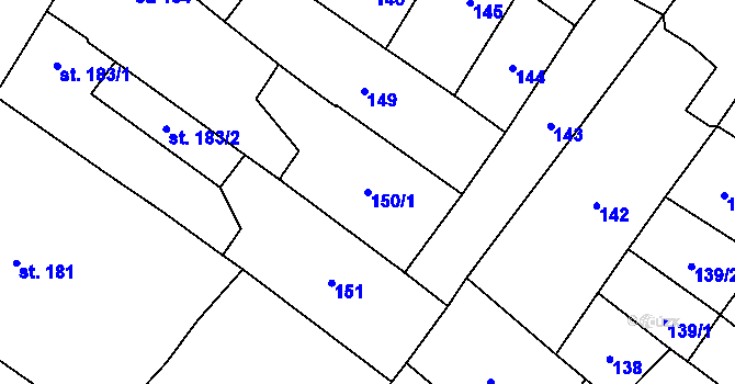 Parcela st. 150/1 v KÚ Žiželice nad Cidlinou, Katastrální mapa