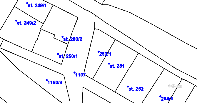 Parcela st. 253/1 v KÚ Žiželice nad Cidlinou, Katastrální mapa