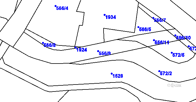 Parcela st. 556/9 v KÚ Žiželice nad Cidlinou, Katastrální mapa