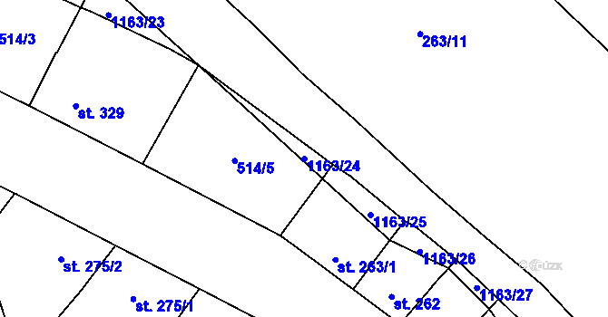 Parcela st. 1163/24 v KÚ Žiželice nad Cidlinou, Katastrální mapa