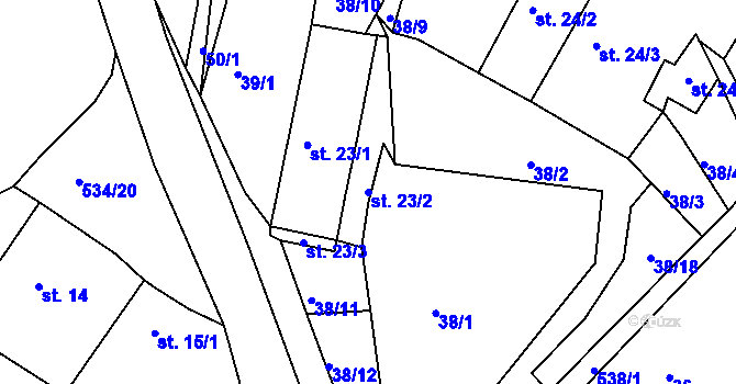 Parcela st. 23/2 v KÚ Hořetice u Žiželic, Katastrální mapa