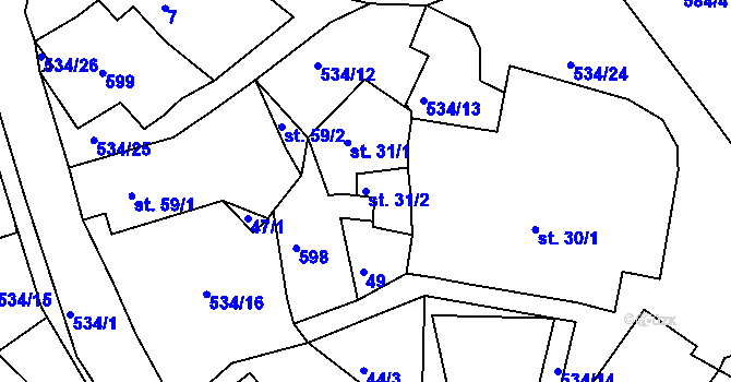 Parcela st. 31/2 v KÚ Hořetice u Žiželic, Katastrální mapa