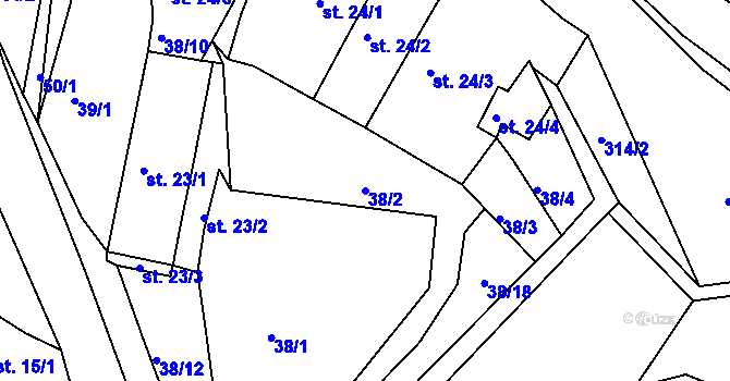 Parcela st. 38/2 v KÚ Hořetice u Žiželic, Katastrální mapa