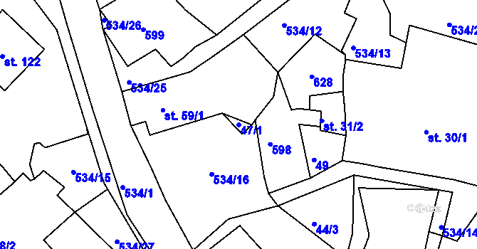 Parcela st. 47/1 v KÚ Hořetice u Žiželic, Katastrální mapa