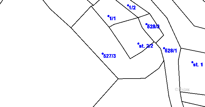 Parcela st. 527/3 v KÚ Hořetice u Žiželic, Katastrální mapa