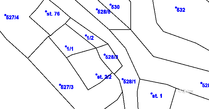 Parcela st. 528/3 v KÚ Hořetice u Žiželic, Katastrální mapa