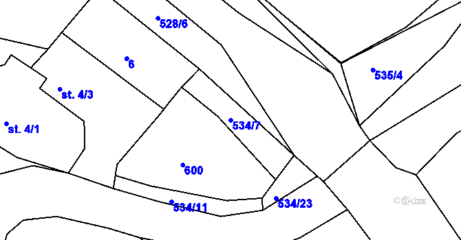 Parcela st. 534/7 v KÚ Hořetice u Žiželic, Katastrální mapa