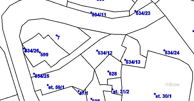 Parcela st. 534/12 v KÚ Hořetice u Žiželic, Katastrální mapa