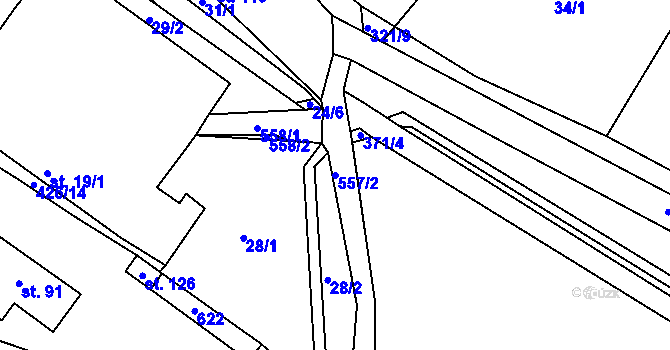 Parcela st. 557/2 v KÚ Hořetice u Žiželic, Katastrální mapa