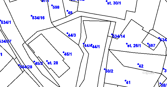 Parcela st. 44/4 v KÚ Hořetice u Žiželic, Katastrální mapa