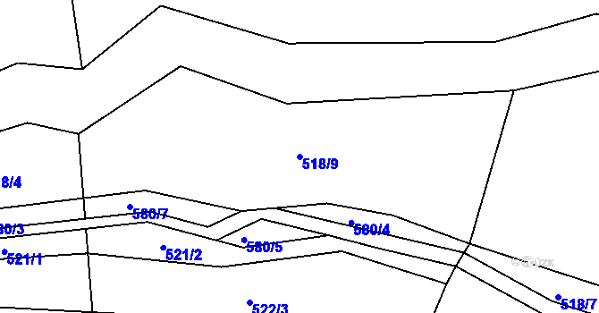 Parcela st. 518/9 v KÚ Hořetice u Žiželic, Katastrální mapa