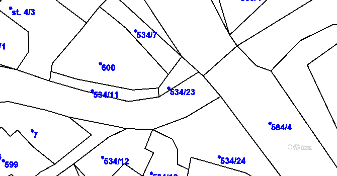 Parcela st. 534/23 v KÚ Hořetice u Žiželic, Katastrální mapa