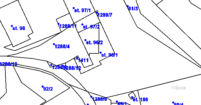 Parcela st. 96/1 v KÚ Žiželice u Žatce, Katastrální mapa