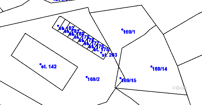 Parcela st. 203 v KÚ Žiželice u Žatce, Katastrální mapa