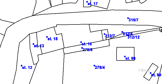 Parcela st. 16 v KÚ Drnov, Katastrální mapa