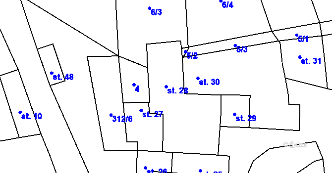Parcela st. 28 v KÚ Drnov, Katastrální mapa