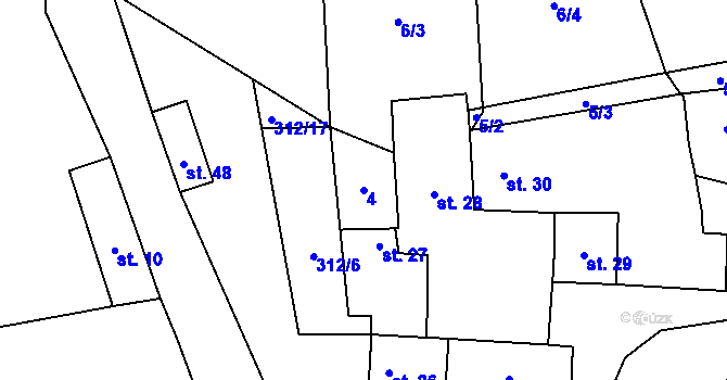 Parcela st. 4 v KÚ Drnov, Katastrální mapa